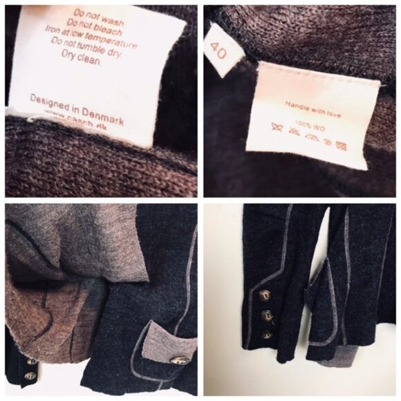 Anthro Casch Gro Wool Cardigan Boho Sweater Knit Wool Buttons High Collar Top M - Picture 9 of 16